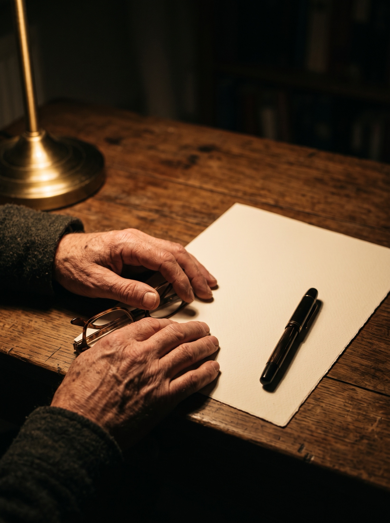Hands writing at night